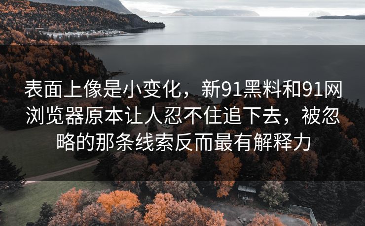 表面上像是小变化，新91黑料和91网浏览器原本让人忍不住追下去，被忽略的那条线索反而最有解释力